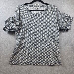 Liverpool Los Angeles Blue Geometric Ruffle Sleeve Knit Top Womens Small S